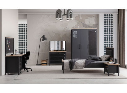 Graue Jungedzimmer Möbel Stilvolles Bett Designer Schrank Nachttisch