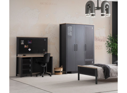 Graue Schlafzimmer Garnitur Designer 3-türiger Schrank Schreibtisch