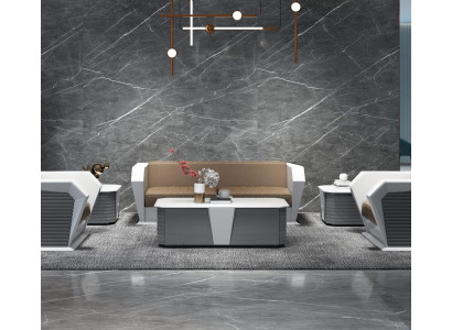 Elegantes 3-Sitzer Sofa aus Kunstleder in Braun-Weiß