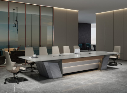 Großer grauer Konferenztisch 600x180x75 cm – modern und elegant