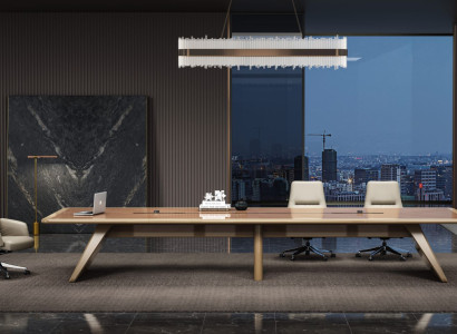 Großer Konferenztisch in Braun – elegant und ideal für Besprechungen