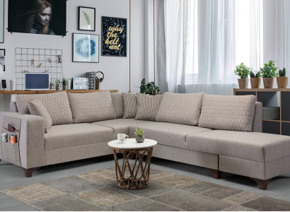 Wunderschönes Ecksofa mit klaren Formen und weicher Polsterung