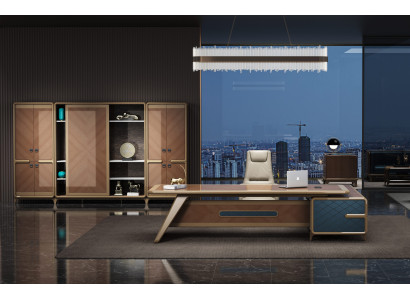 Eckschreibtisch mit Büroschrank in Braun – platzsparend und modern