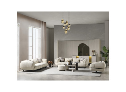 Wohnzimmer Top-Qualität 2x 3-Sitzer Sofas Luxuriöse Sessel 2x Couchtisch Hocker