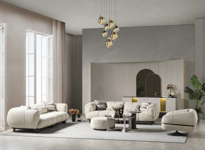 Wohnzimmer Top-Qualität 2x 3-Sitzer Sofas Luxuriöse Sessel 2x Couchtisch Hocker