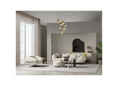 Sofa 3 Sitzer Sessel 2x Couchtisch HockerWohnzimmer Design Textil Stoff