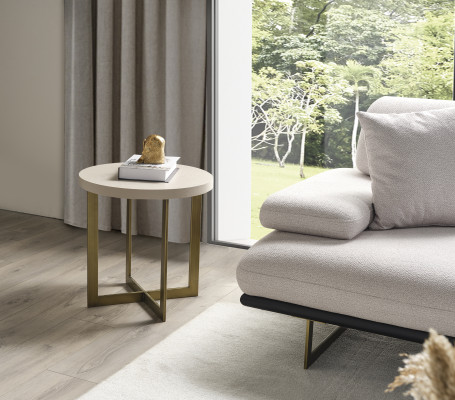 Couchtisch rund Beistelltisch Beige Wohnzimmertisch Sofatisch Holz Hochwertig