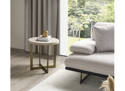 Couchtisch rund Beistelltisch Beige Wohnzimmertisch Sofatisch Holz Hochwertig