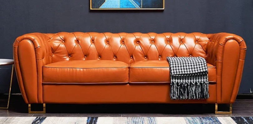2-Sitzer Sofa aus Kunstleder Orange Polstersofa Zweisitzer Couch Wohnzimmer