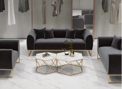 Modernes Wohnzimmer Set 3-tlg. Textil Schwarz Couchgarnitur 3+2+1 Sitzer