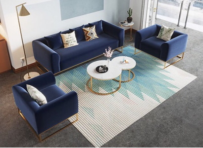Wohnzimmer Set Textil 3+1+1 Sofa Blau Polstergarnitur 3-tlg Set