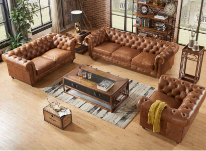 Polstergarnitur 3+2+1 Sitzer Kunstleder Braun Sofa Set Wohnzimmer 4-tlg.