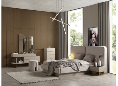 Schlafzimmer Beige Bett 2x Nachttische Kommode Spiegel Schminktis Spiegel