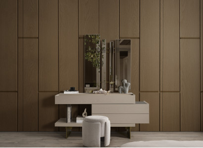 Schminktisch mit Spiegel schlichter Stil Gemütlichkeit Hocker Beige Hochwertig