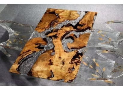 Luxuriöser Tisch aus Epoxidharz Goldene Akazie  Rechteckiger Tisch