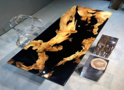 Schwarzer Epoxidharz-Tisch Designer Esszimmermöbel Luxus Esstisch