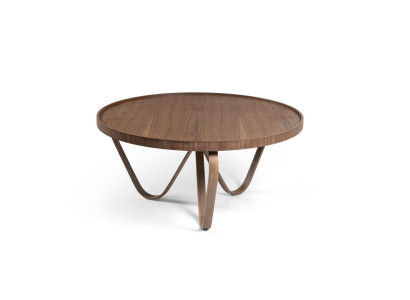 Runder Couchtisch mit geschwungenen Beinen und praktischer Umrandung