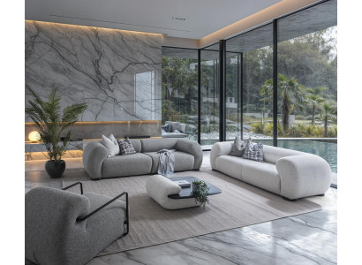 Grau-Weiße Wohnzimmer Sitzgarnitur Couchen Sessel Couchtisch -4tlg.