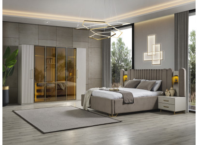 Schlafzimmer luxuriöse Bett 2x Nachttische Hochwertig Möbel Kleiderschrank