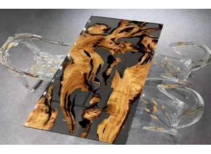 Moderner Tisch aus Epoxidharz Burmesische Goldakazie Rechteckiger Esstisch