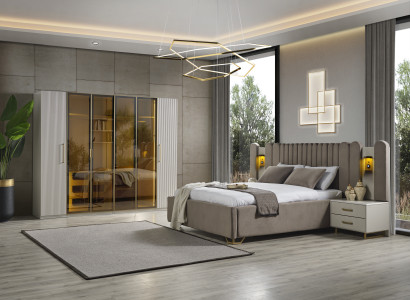 Beiger Kleiderschrank 264x60x220 cm – Modernes Design mit 6 Türen