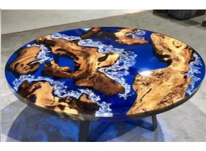 Ozeanblauer Epoxidtisch Luxuriöser Rundtisch Moderne Esszimmermöbel