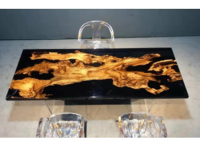Schwarzer Epoxidharztisch aus Goldakazie Stilvoller Esstisch aus Epoxidharz