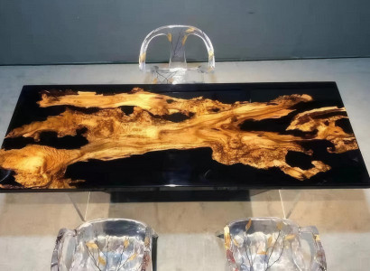 Schwarzer Epoxidharztisch aus Goldakazie Stilvoller Esstisch aus Epoxidharz