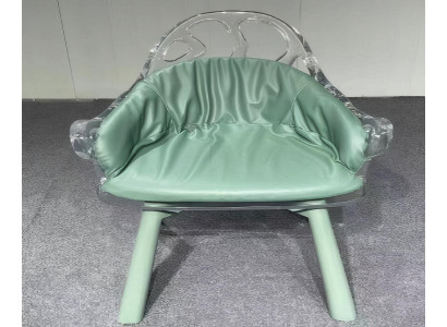 Stuhl aus Epoxidharz mit grüner Stoffpolsterung