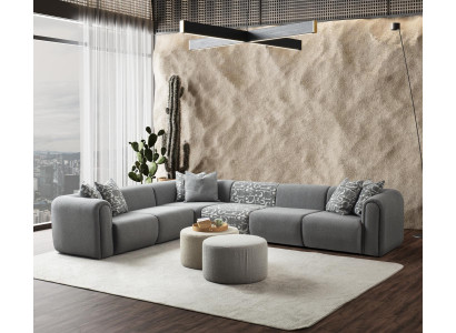 Graues Wohnzimmer Set Luxuriöses Ecksofa Designer Hocker Edle Möbel