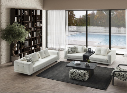 Weiße Wohnzimmer Edle Sitzgarnitur Polstersofa Beistelltisch Sessel