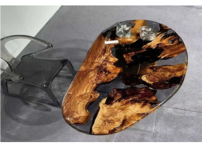 Designer-Epoxidharztisch in Tropfenform, schwarz-braun, aus Golden Teak