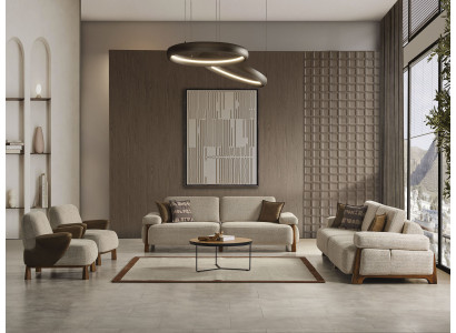 Beige Couchgarnitur Moderne Polstersofas Designer Textil Sessel