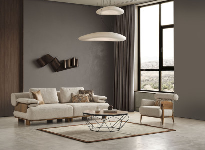 Beige Wohnzimmer Sitzmöbel Edler 3-Sitzer Moderner Textilsessel