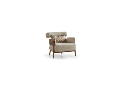 Beiger Textilsessel Designer Wohnzimmer Polstersessel Holzfüße