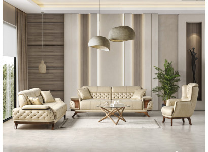 Stilvolle Chesterfield Sitzgarnitur Beiger Dreisitzer Luxus Sessel