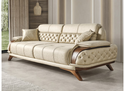 Modernes Beiges Wohnzimmer Sofa Beiger 3-er Holzgestell Ledersofa