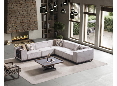 Beiges Textil Ecksofa Designer Wohnzimmer Sitzmöbel Polstercouch