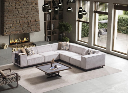 Beiges Textil Ecksofa Designer Wohnzimmer Sitzmöbel Polstercouch