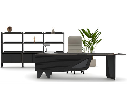 Schwarzes Büro-Set Robuster Schreibtisch Designer Regalschrank Tisch