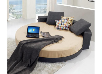 Graues Rundbett Designer Schlafzimemr Betten Luxus Polsterbetten