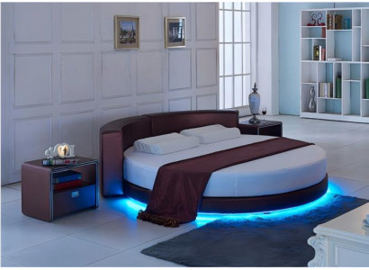 Braunes Rundbett Designer LED-Bett Luxus Schlafzimmer Doppelbett