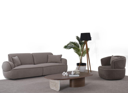 Beiges Wohnzimmer Set Designer 3-Sitzer Robuster Couchtisch 2tlg-