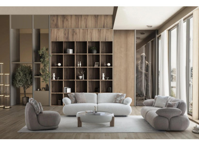 Komplettes Beige Wohnzimmer Garnitur Edle Sofas Stoffsessel Tisch