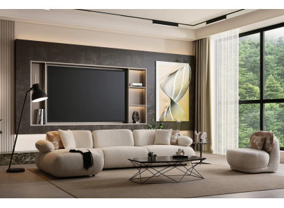 Weiße Wohnzimmer Sitzgarnitur Edles Ecksofa Holz Couchtisch Sessel