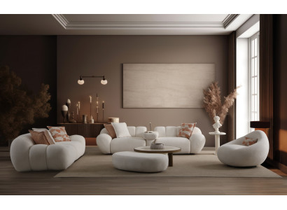 Weiße Luxus Wohnzimmer Garnitur 2x Texitl Sofas Designer Sessel