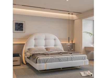 Weißes Polsterbett Designer Edelstahlbett Schlafzimmer Doppelbett