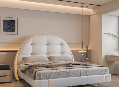 Weißes Polsterbett Designer Edelstahlbett Schlafzimmer Doppelbett