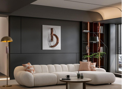 Weißes Wohnzimmer Set Polstersofa Designer Holz Rundtisch 2tlg