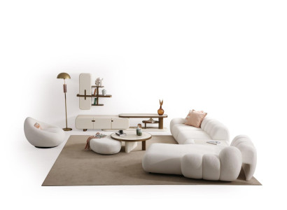 Exklusive Weiße Couchgarnitur Luxus Sofa Holz Couchtisch Regale